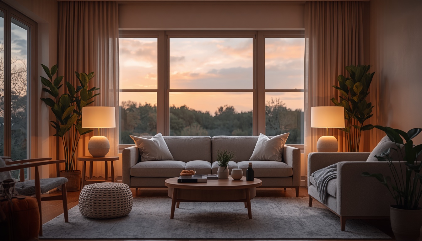 Calm evening living space with warm ambient lighting